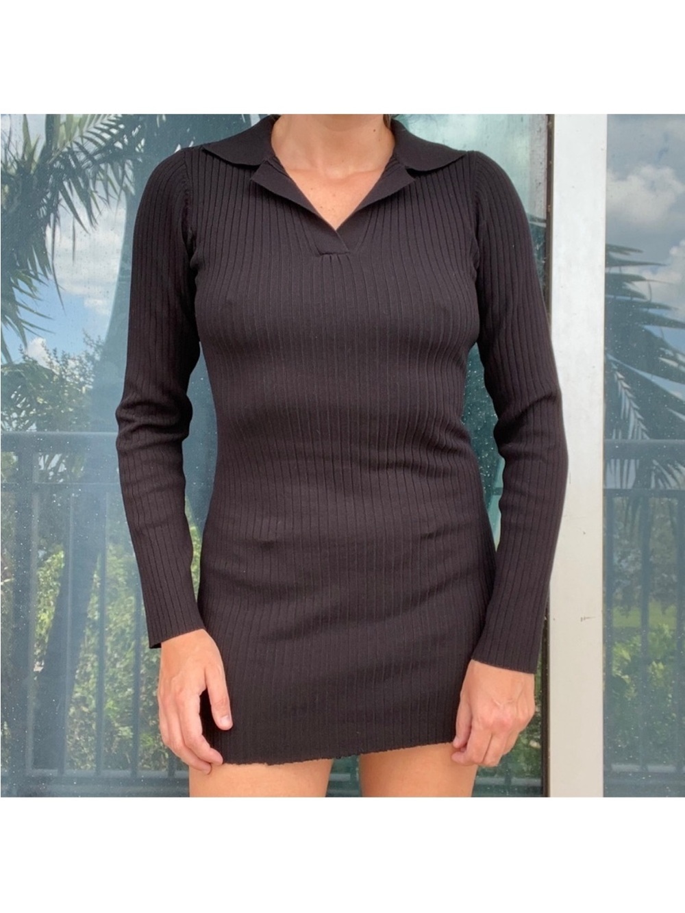 Black Polo Collar Bodycon Mini Dress M